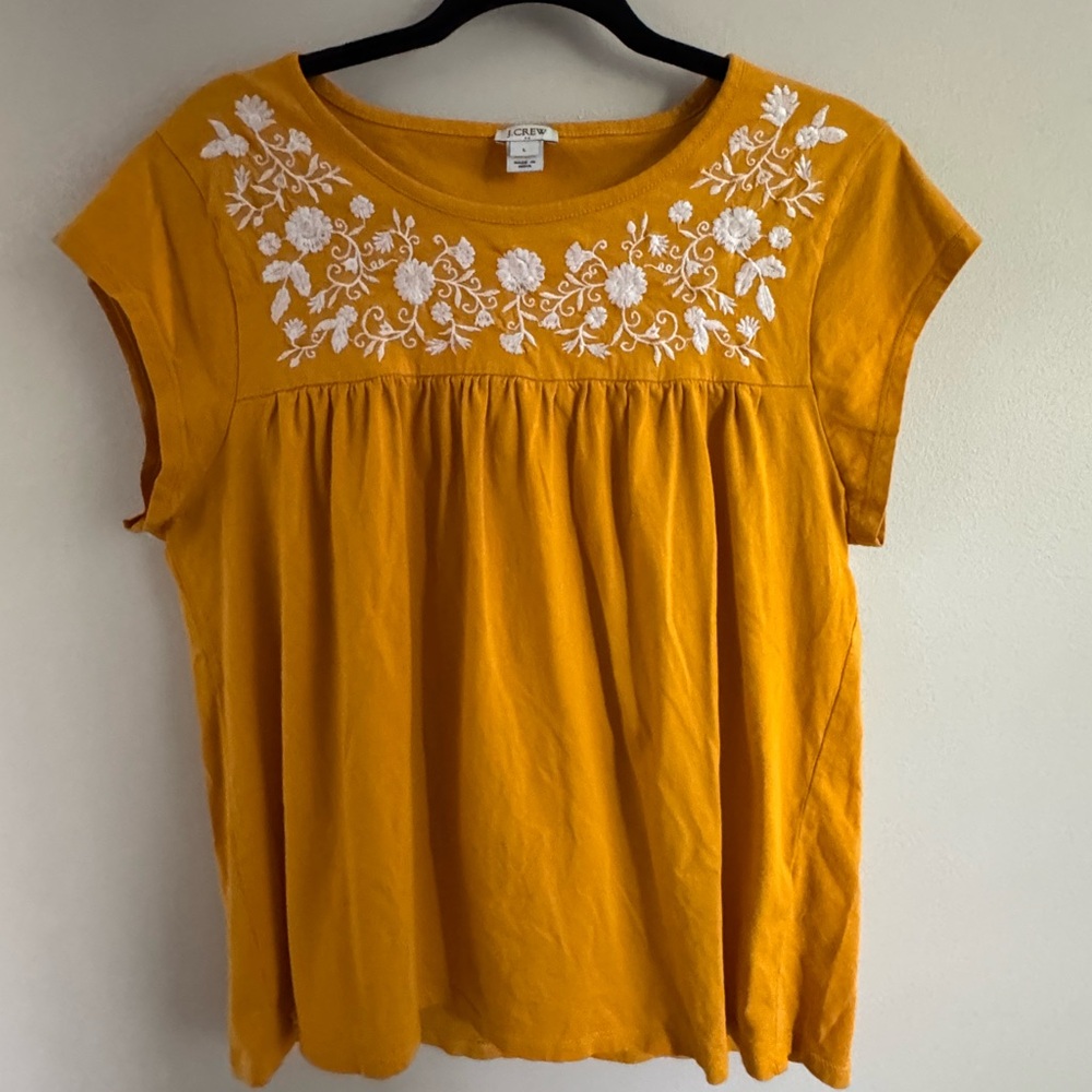 J. Crew Mustard Embellished Tee Relaxed Fit